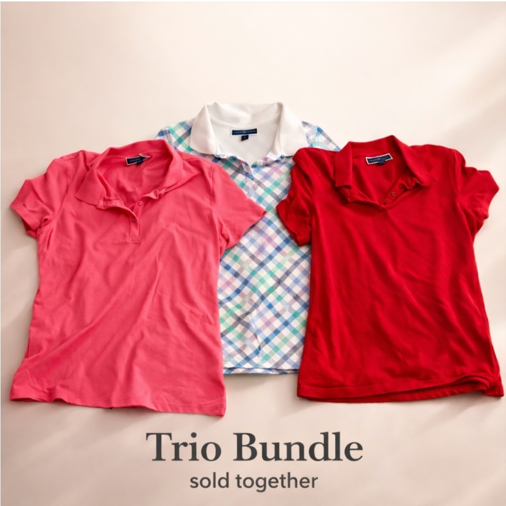 Karen Scott Polo Trio - Red, Pink & White Plaid
